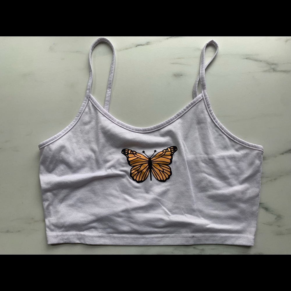 Cropped Butterfly White Tank